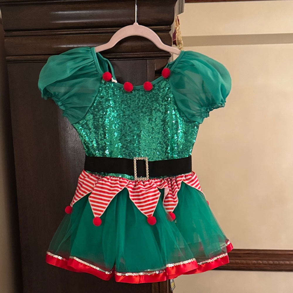 Green and Red Kids Elf Costume